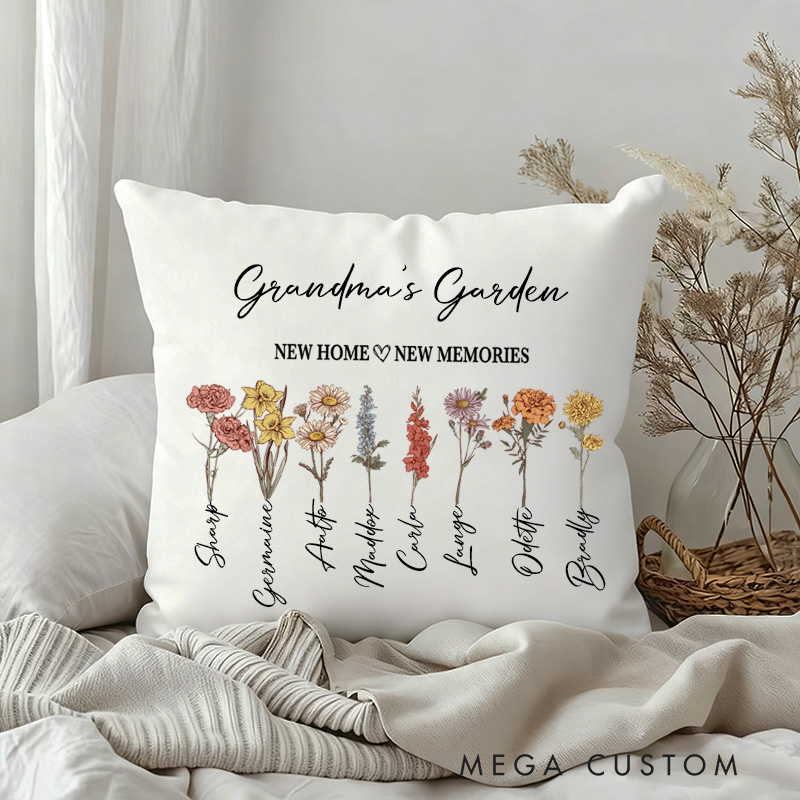 Personalized Grandma's Garden Pillow Custom Birthflower Pillow Grandmas Garden Pillow with Grandkids Gift for Mom Christmas Gift Housewarming Gift