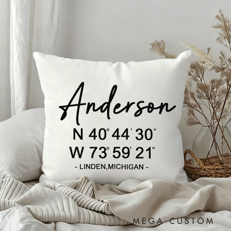 Personalized Coordinates Pillow Latitude Longitude Pillow Address Pillow Farmhouse Pillow Cover Housewarming Gift Realtor Closing Gift