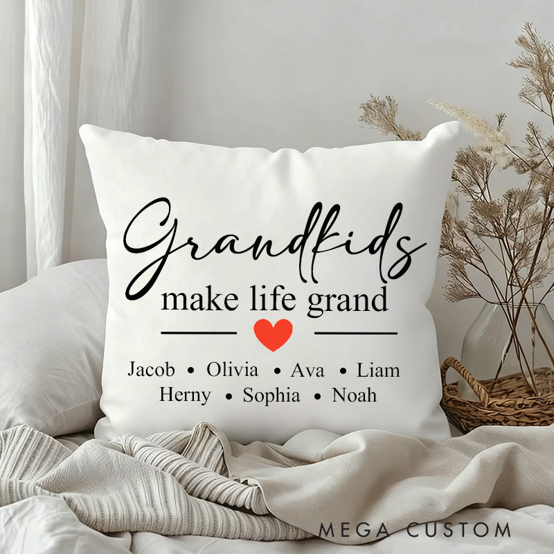 Personalized Throw Pillow Grandkids Make Life Grand Christmas Gifts from Grandkids Grandchildren Make Life Grand Grandparent Gifts Kids Name Gift
