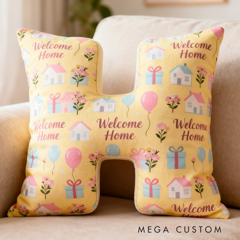 Personalized Welcome Home Letter Pillow Graphic 3D Print Soft Decorative Cushion for New Homeowners Cozy Housewarming Gift Living Room Decor