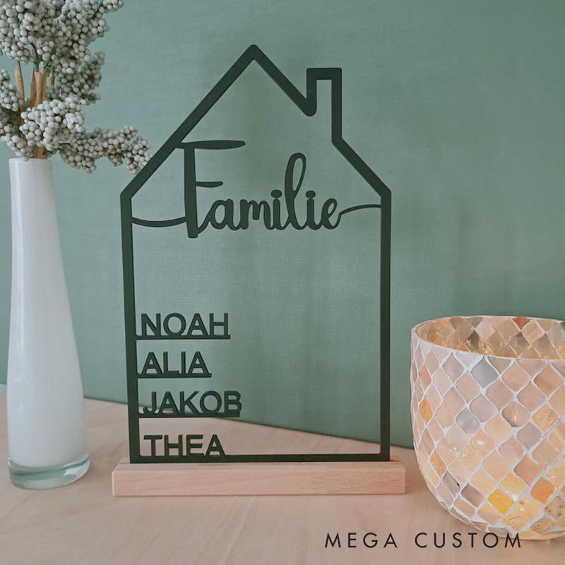 Personalized House with Name Made of Acrylic Glass or Wood Personalized Decoration Wall Housewarming Gift Door Sign Family Mother's Day