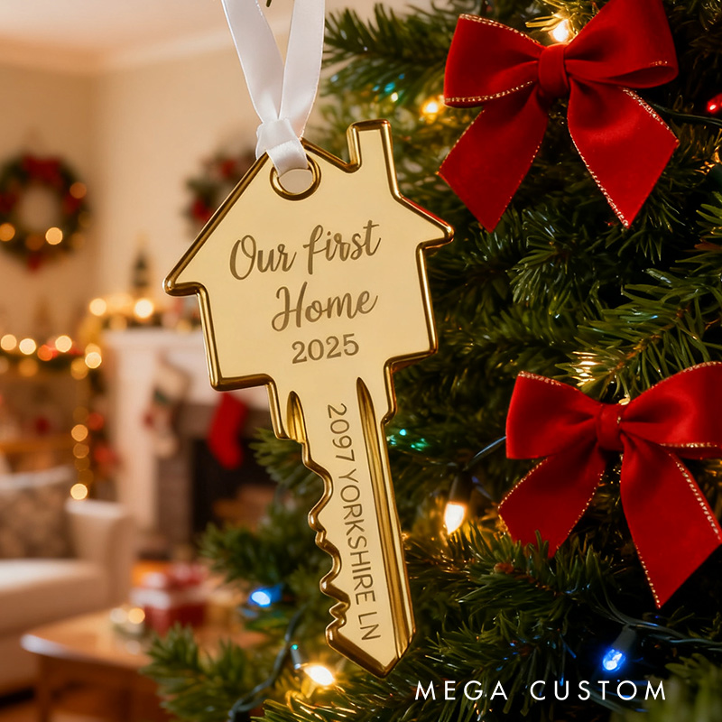 Personalized House Key Ornament First New Home Gift Key Ornament Custom Our First Home 2025 Holiday Decoration with Address