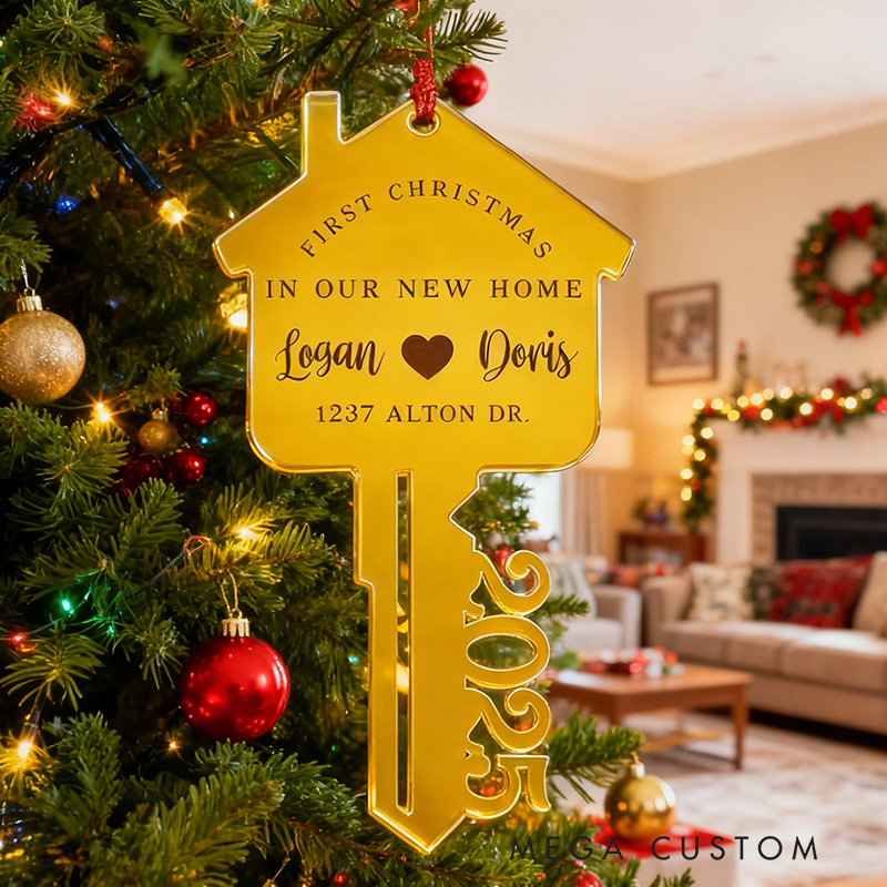 Personalized First Christmas In Our New Home Ornament Family Name Our First Home Key Ornament 2025 Christmas Gift Personalize Ornament Year