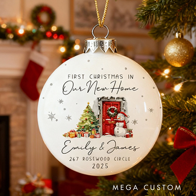 Personalized First Christmas Ball Ornament Custom Names and Address Festive New Home Keepsake Holiday Decoration 2025 Gift for Families