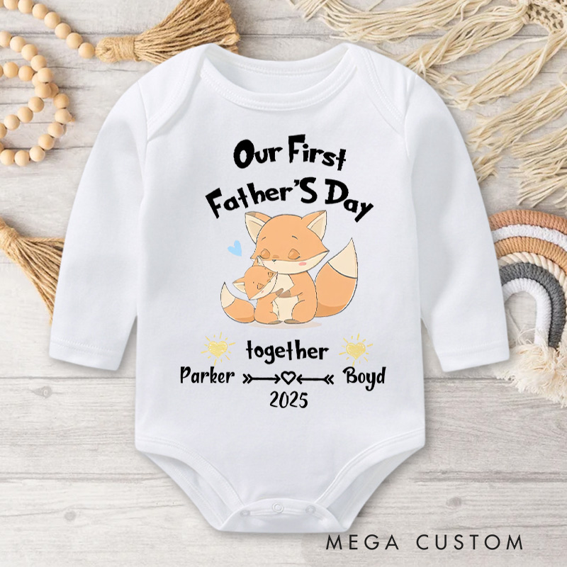 Personalized Fox Family Illustration for Our First Father's Day Together Celebration 2025 Baby Bodysuit