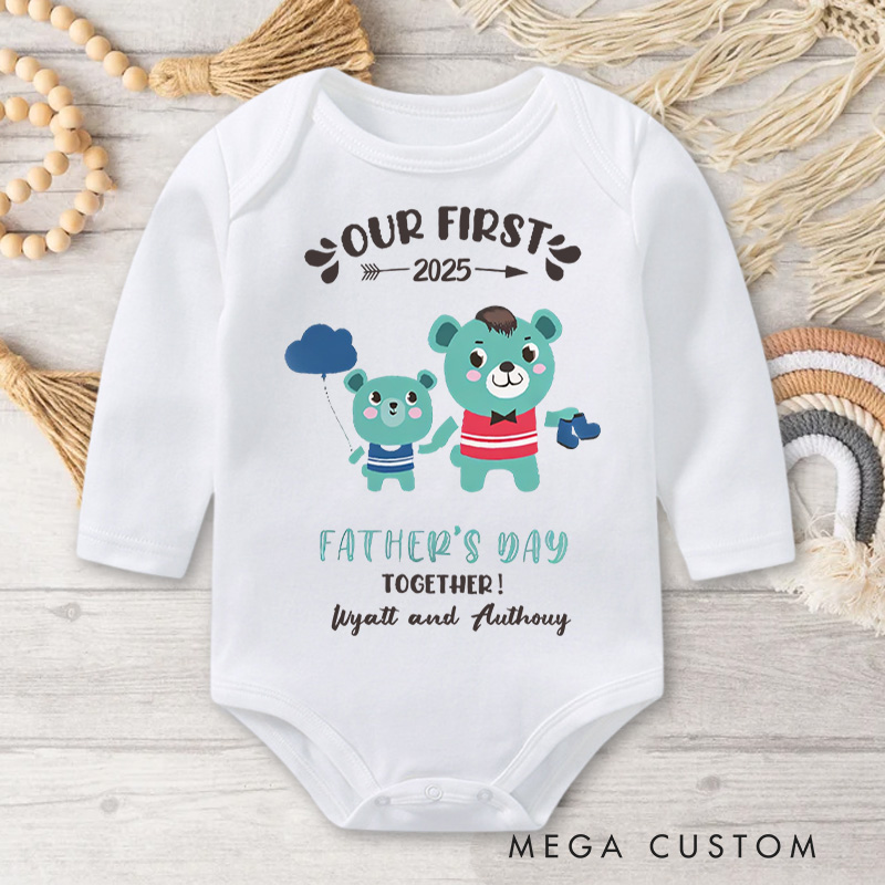 Personalized Playful Bear Dad and Baby Illustration for Our First Father's Day Together 2025 Baby Bodysuit