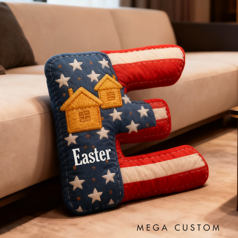 Personalized 26 Letter Pillow Graphic 3D Print Custom Name Cozy Home Decor with Patriotic Stars and Stripes Design Soft Accent Cushion