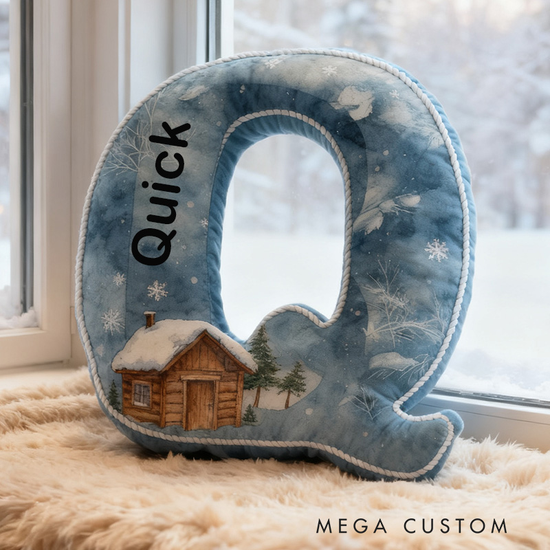 Personalized Letter Pillow Graphic 3D Print Custom Name Cozy Home Decor with Tranquil Winter Cabin Design Soft Accent Cushion Perfect New Home Gift