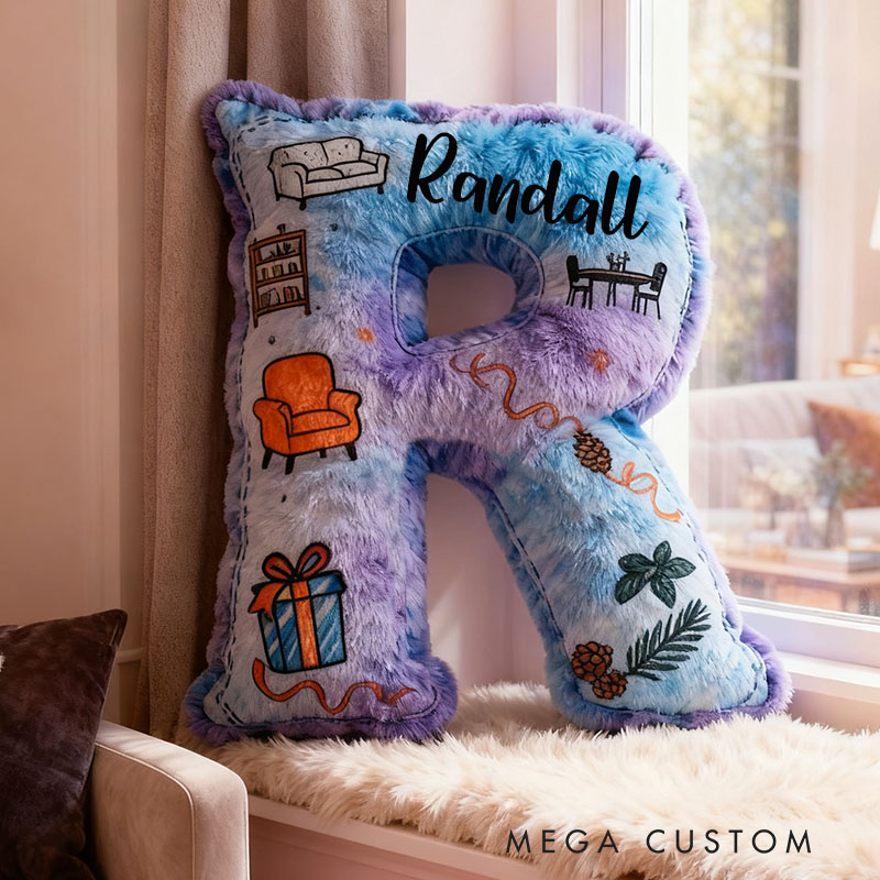 Personalized Letter Pillow Custom Name Cozy Home Decor with Playful Home Elements Design Soft Accent Cushion Graphic 3D Print 