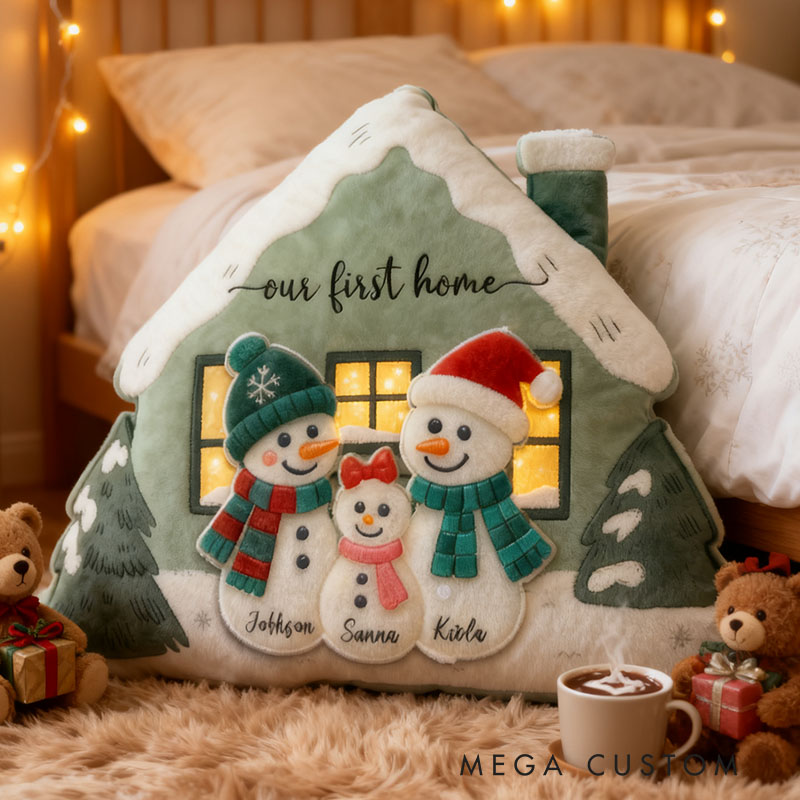 Personalized Holiday Pillow Graphic 3D Print Custom Family Names Cozy Winter Decor with Snowman Family Design Soft Accent Cushion Christmas Gifts