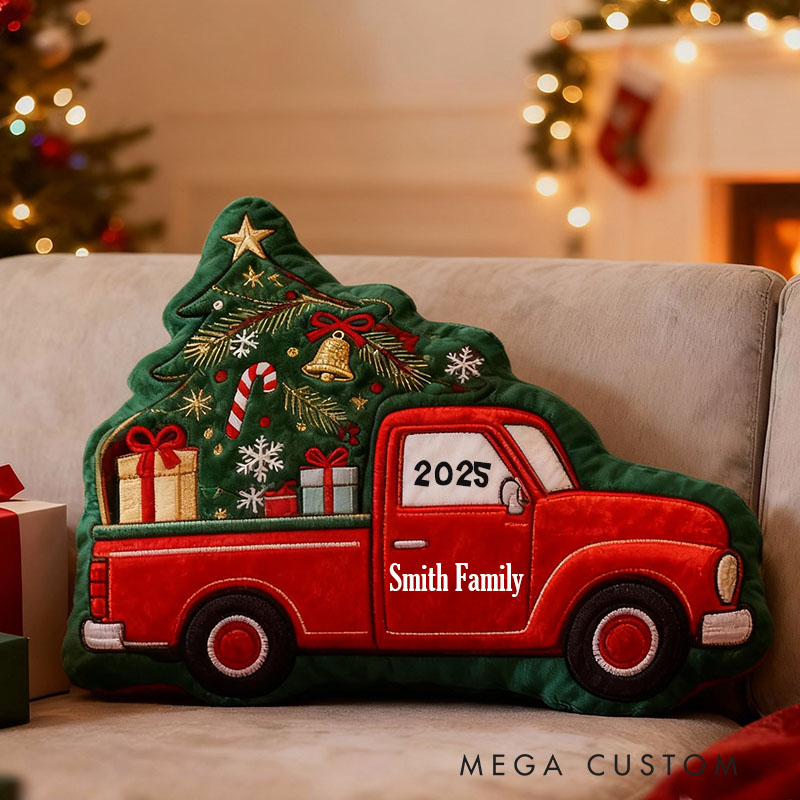 Personalized Christmas Pillow Graphic 3D Print Custom Year Cozy Holiday Decor with Festive Truck and Tree Design Soft Accent Cushion Perfect Gift