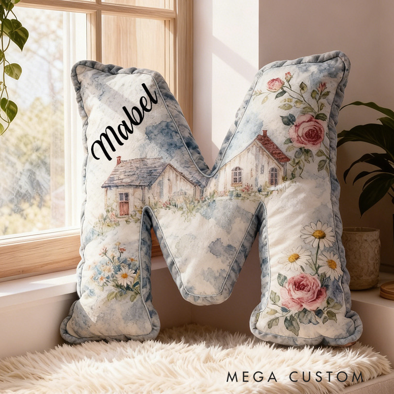Personalized Letter Pillow Graphic 3D Print Custom Name Cozy Home Decor with Cottage and Floral Design Perfect Gift Idea for Any Room