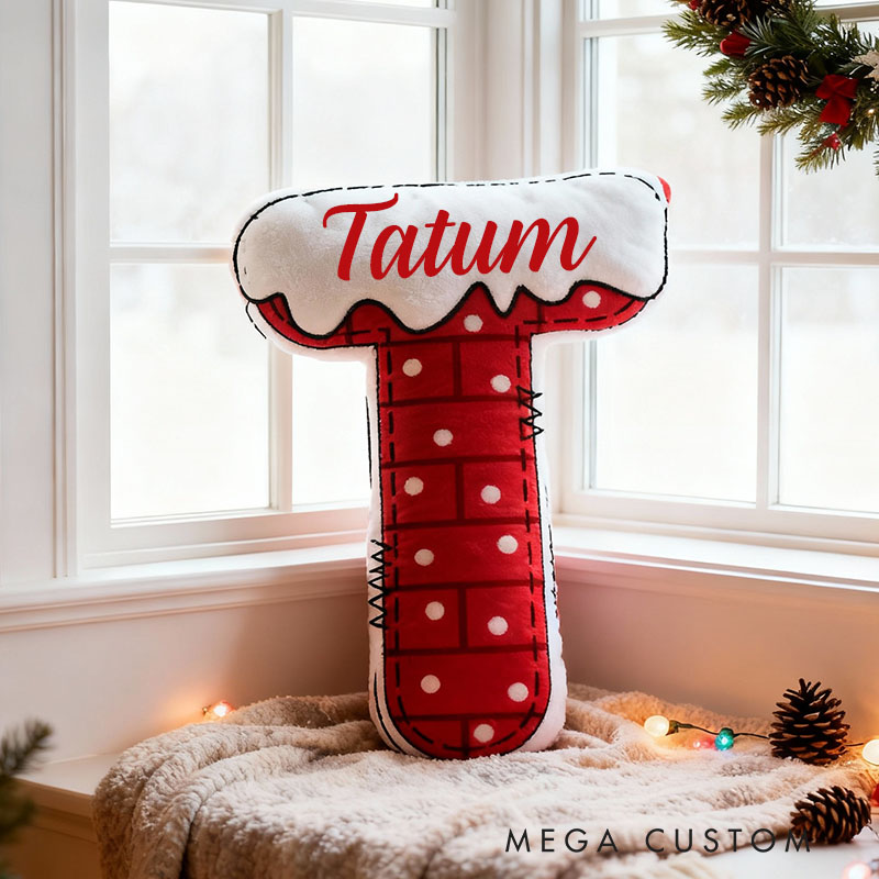 Personalized Letter Pillow Graphic 3D Print Custom Name Cozy Holiday Decor with Festive Chimney Design Soft Perfect Seasonal Gift Idea