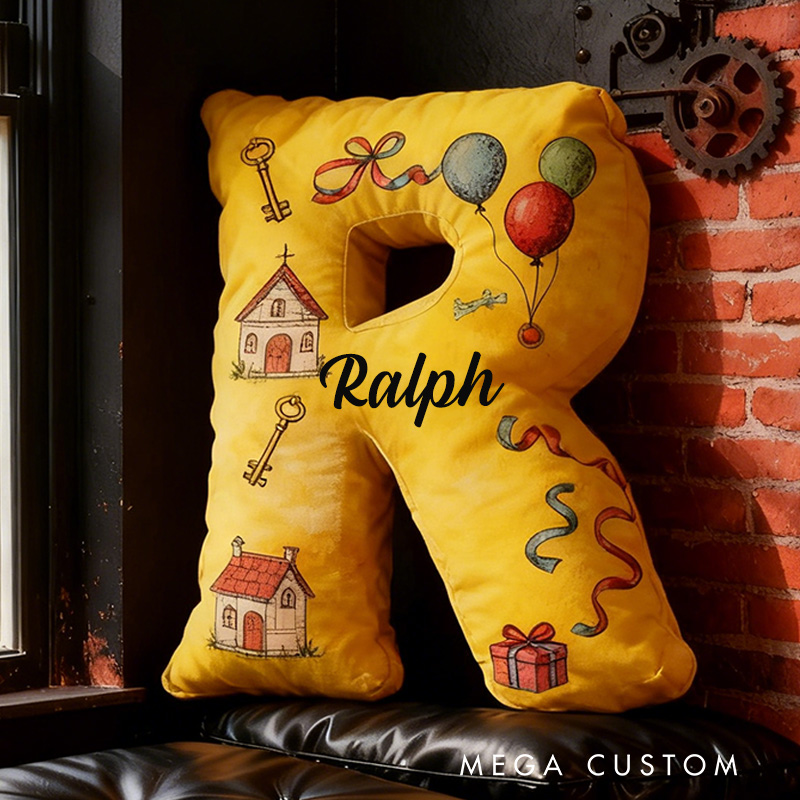 Personalized Letter Pillow Custom Name Fun Celebration Decor with Balloons and Gift Design Soft Graphic 3D Print Birthday Gift Housewarming Gift