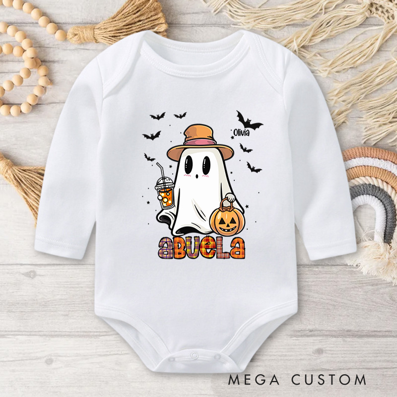 Personalized Cute Ghost and Pumpkin Illustration for Baby's Halloween Celebration Baby Bodysuit