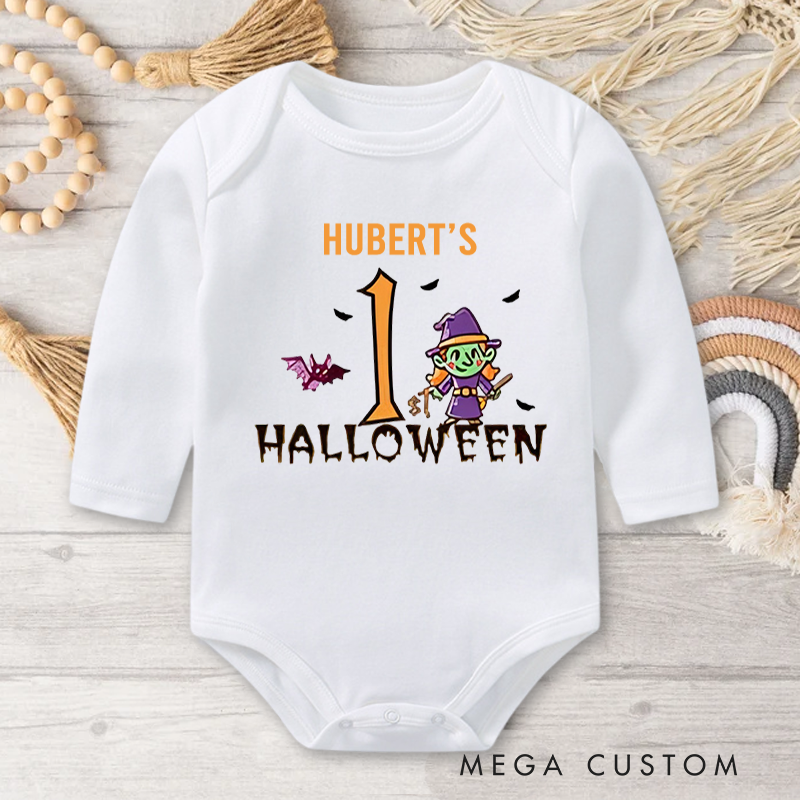 Personalized Cute Ghost Baby's 1st Halloween Baby Bodysuit with Name Halloween Gift for Baby Girls Boys New Parents