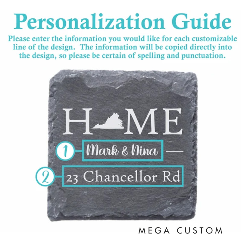 Personalized Virginia Custom Coasters Housewarming Coasters Gift for New Home Virginia Home Decor Virginia Gift Idea Gift for Couple Gift for Mom