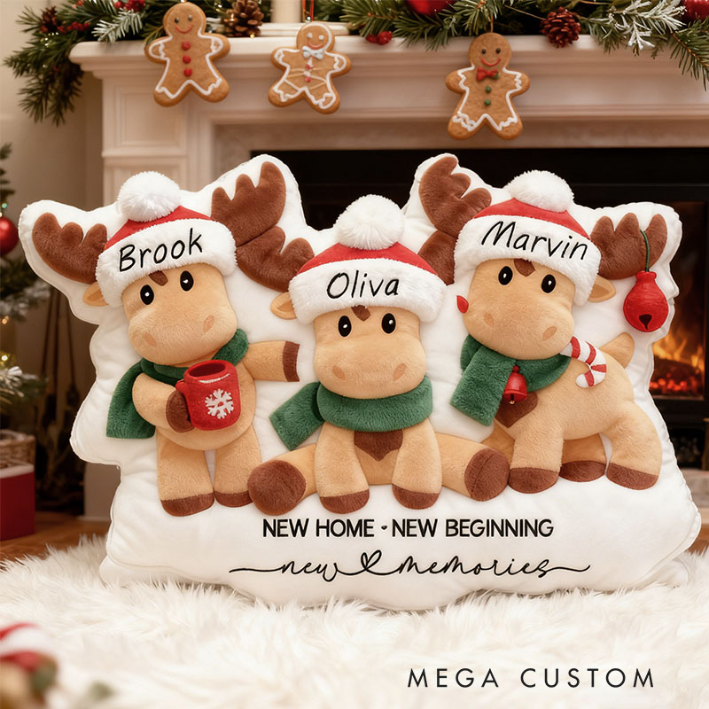 Personalized Festive Reindeer Family Pillow with Graphic 3D Print Cozy Holiday Decor Custom Names Perfect Christmas Gift 2025