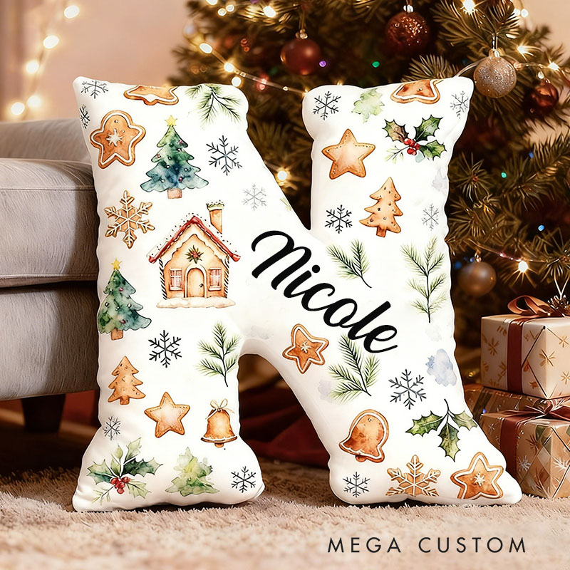 Personalized Christmas Decorative Letter Pillow with Graphic 3D Print Festive Holiday Design Customizable Name Cozy Cushion for Seasonal Home Decor
