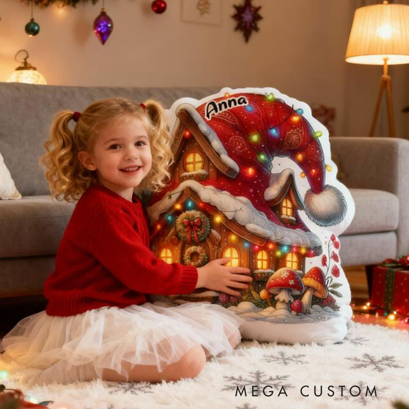 Personalized Holiday Cottage Pillow Graphic 3D Print Featuring Cozy Cabin and Festive Lights Customizable Name Soft Cushion for Christmas Decor Gift