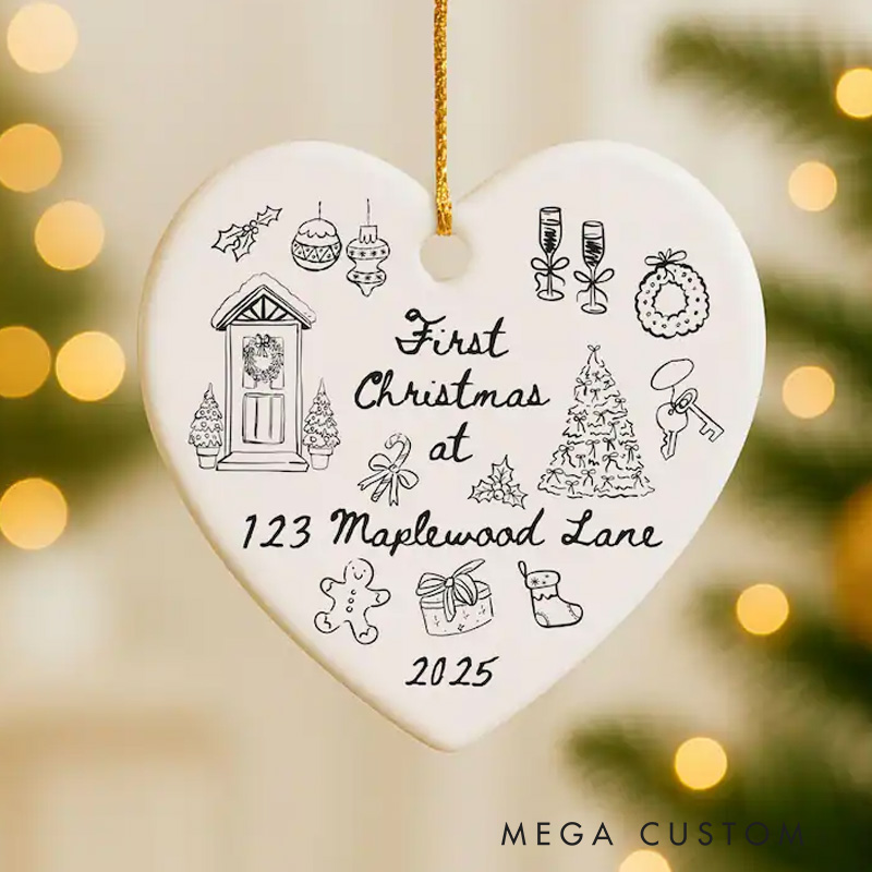 Personalized First Christmas In Our New Home Ornament Custom New Home Gift For Couple Personalized New House Keepsake Friend New Home Ornament Doodle