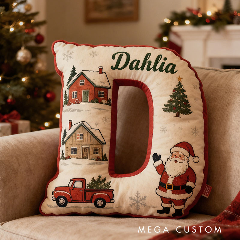 Personalized Christmas Letter Pillow Holiday Decor Custom Initial Cushion Festive Santa And Truck Design Perfect Gift For Family Or Friends
