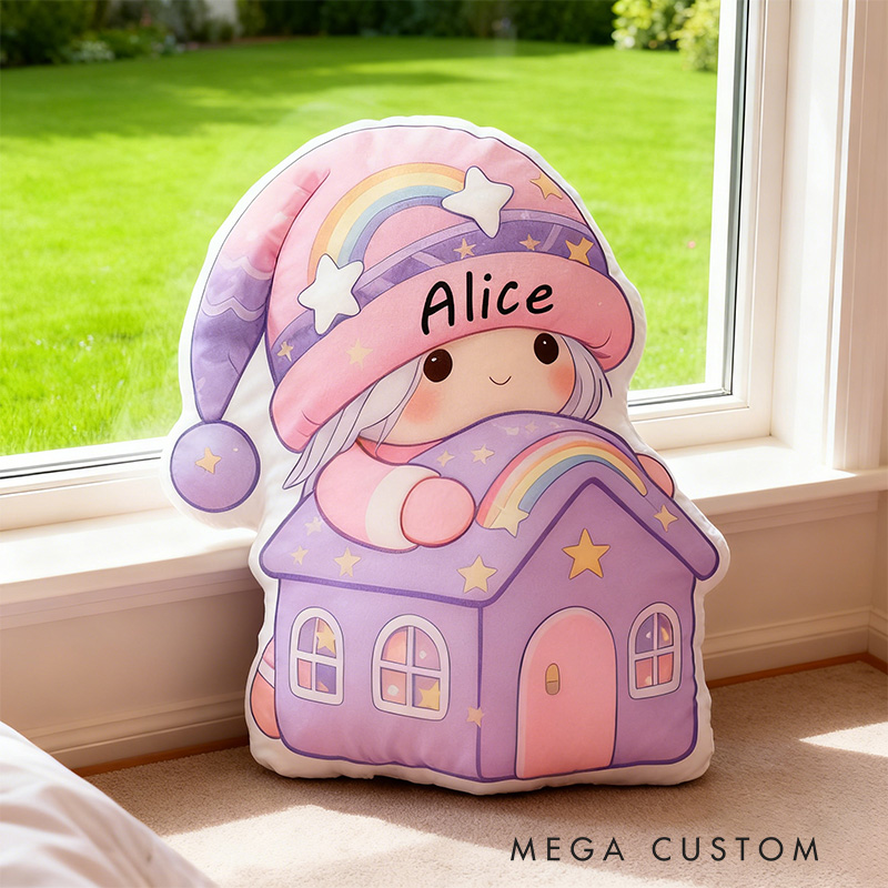 Personalized Cute Pillow Custom Rainbow House Design Soft Cushion Adorable Kids Room Decor Perfect Gift For Children Birthday Or Special Occasions