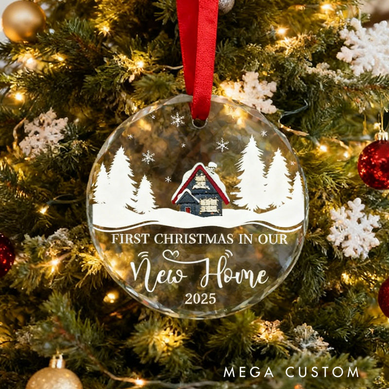 Personalized Crystal Glass New Home Ornament First Christmas Gift