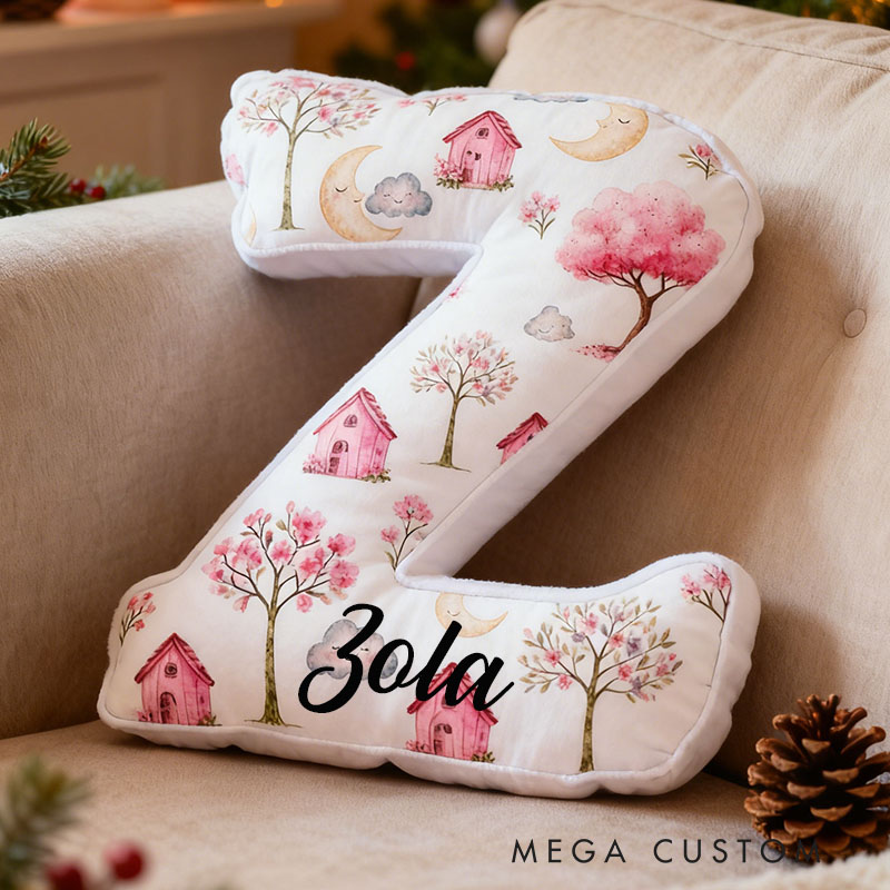 Personalized Letter Pillow Custom Whimsical Pink Cottage And Nature Design Soft Cushion Adorable Home Decor Perfect Gift For Kids Bedrooms