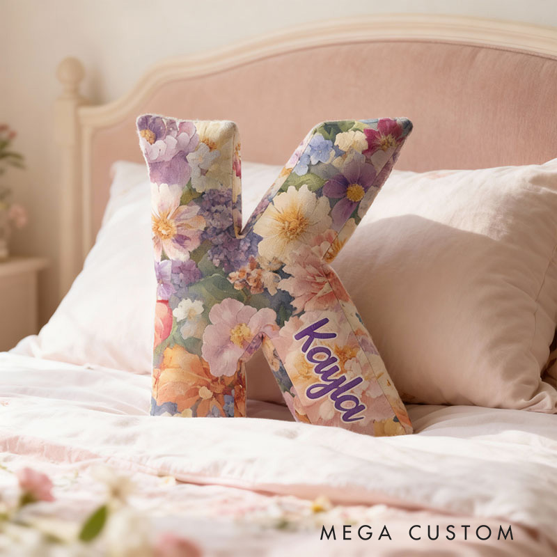 Personalized Name Pillow with Purple Flowers Pattern Best Gift for Mother Housewarming Gifts