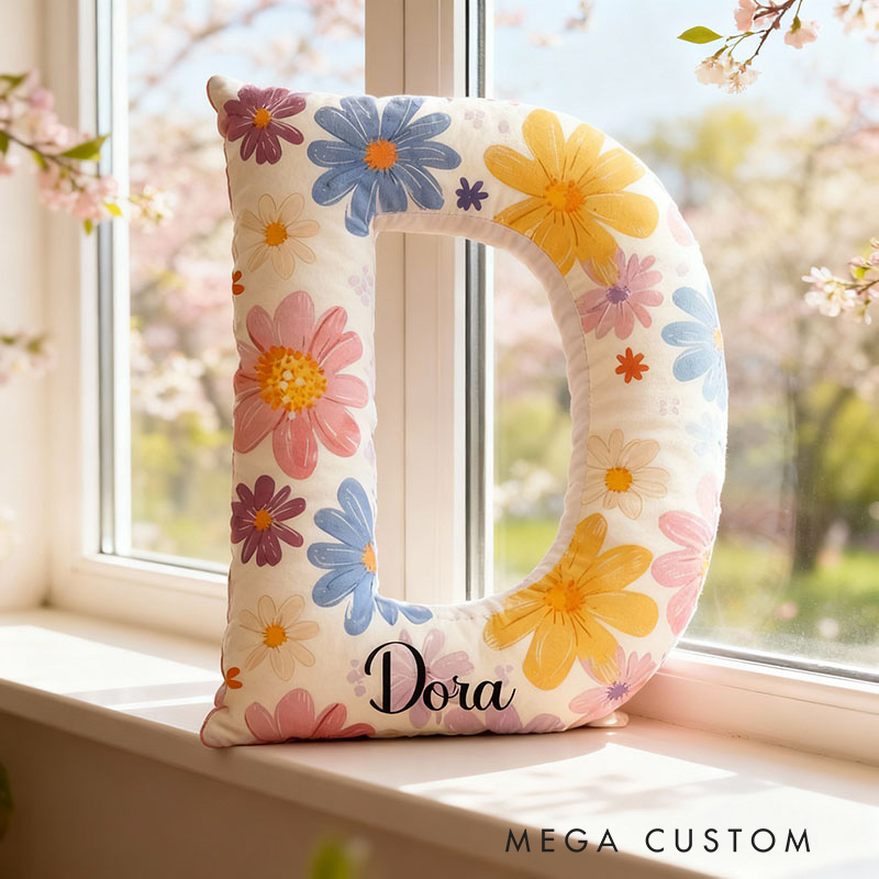 Personalized Name Pillow with Colorful Daisy Pattern Best Gift for Daughter Housewarming Gifts