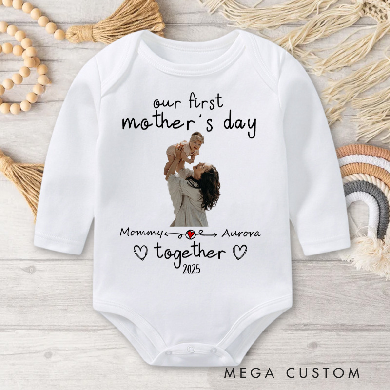Personalized Mom and Baby Photo Keepsake Design for Our First Mother's Day Together Baby Bodysuit