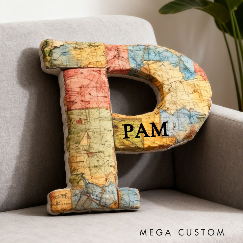 Personalized Letter Pillow Custom World Map Design Soft Plush Cushion Home Decor Perfect Gift For Bedrooms Living Rooms Graphic 3D Print