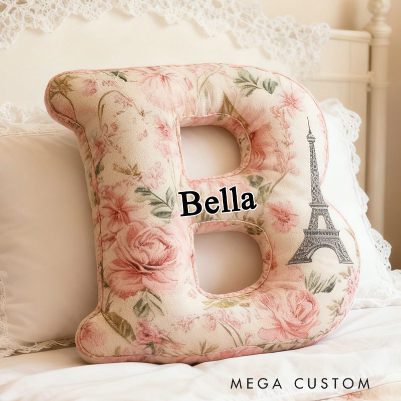 Personalized Letter Pillow Custom Paris Eiffel Tower And Floral Design Soft Plush Cushion Elegant Home Decor Graphic 3D Print