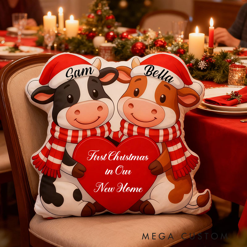 Personalized Christmas Pillow Custom Cow Couple Design Home Decor Perfect Gift For First Christmas New Home Or Holiday Celebrations Graphic 3D Print
