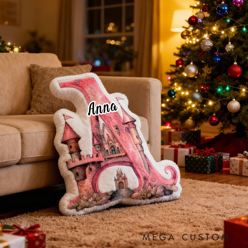 Personalized Letter Pillow Pink Castle-Shaped Pillow Girl's Room Decoration for Daughter First Christmas in New Home Gifts