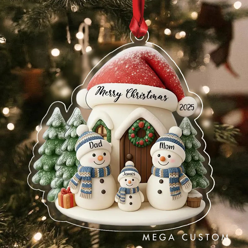 Personalized Family Christmas Ornament Acrylic Snowman Family Hanging Ornament