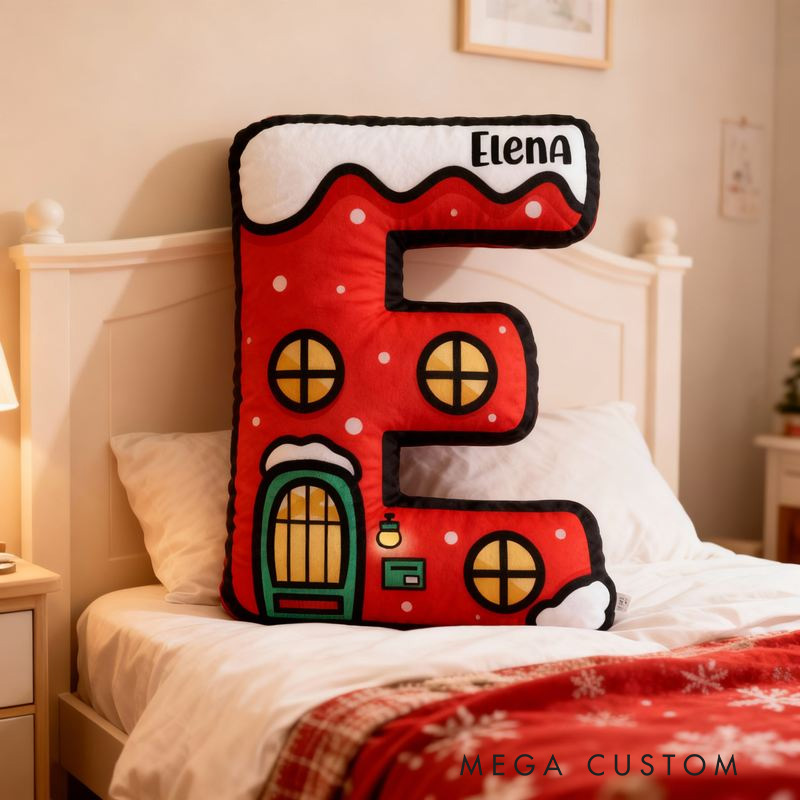 Personalized Letter Pillow Cute Christmas Cartoon Style Initial Design Gift for Kids Christmas Gifts