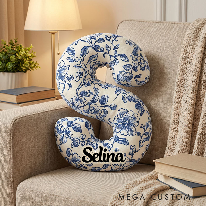 Personalized Name Pillow with Blue Floral Pattern Precious Gift for Mom