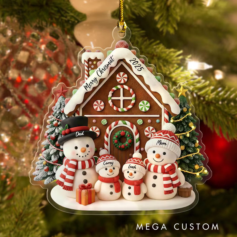 Personalized 3-6 Family Christmas Ornament Acrylic Snowman Family Hanging Ornament Christmas Gift for Family Christmas Decorations