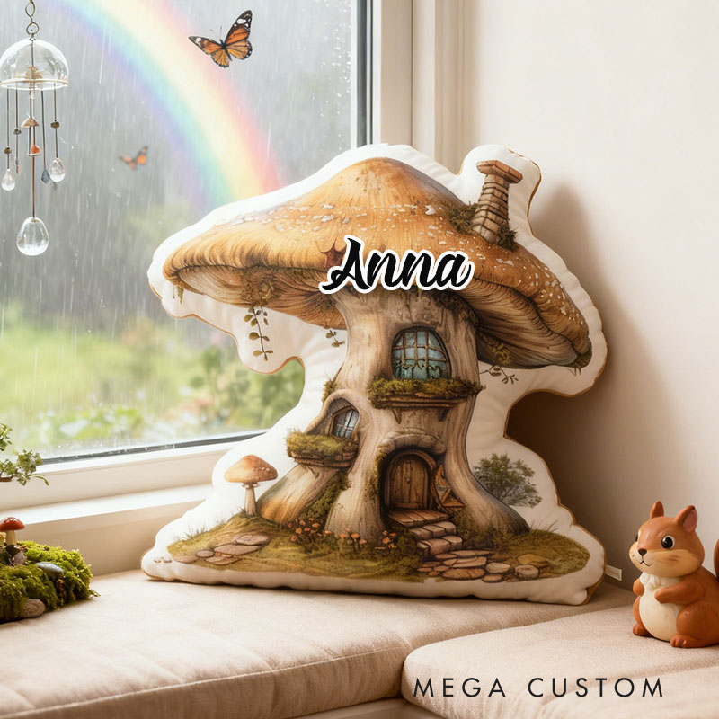 Personalized Mushroom House Pillow Custom Fairy Tale Design Soft Plush Cushion Whimsical Home Decor Perfect Gift For Kids Bedrooms Or Living Rooms