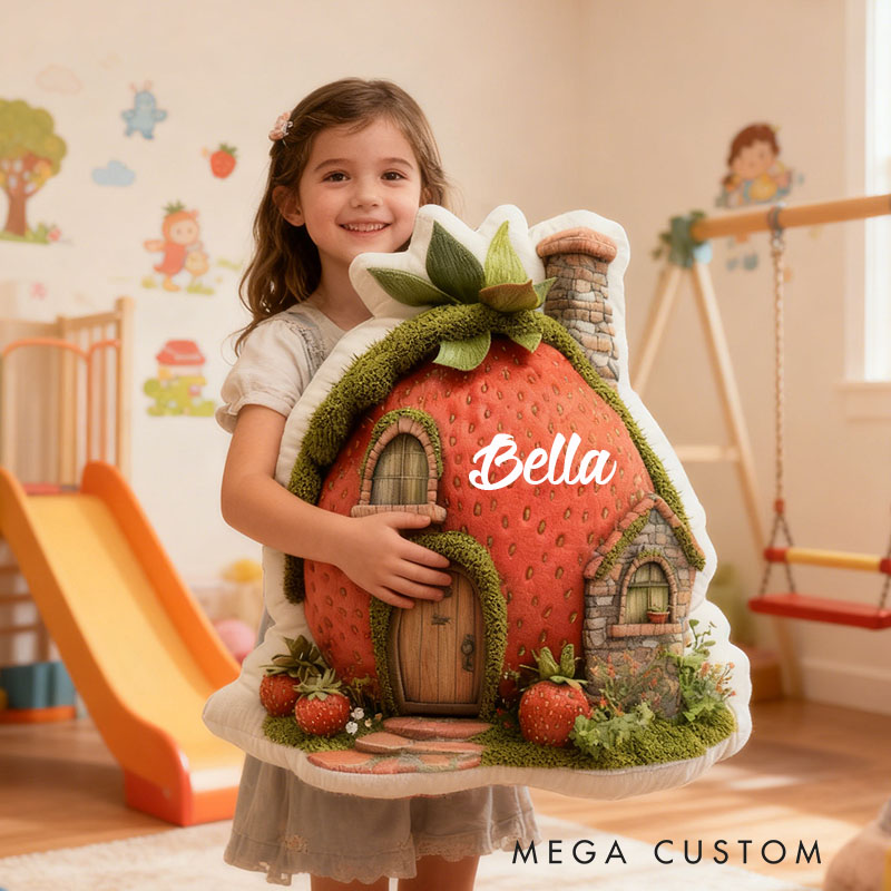 Personalized Strawberry House Pillow Custom Fairy Tale Design Soft Plush Cushion Home Decor Perfect Gift For Kids Bedrooms Rooms Graphic 3D Print
