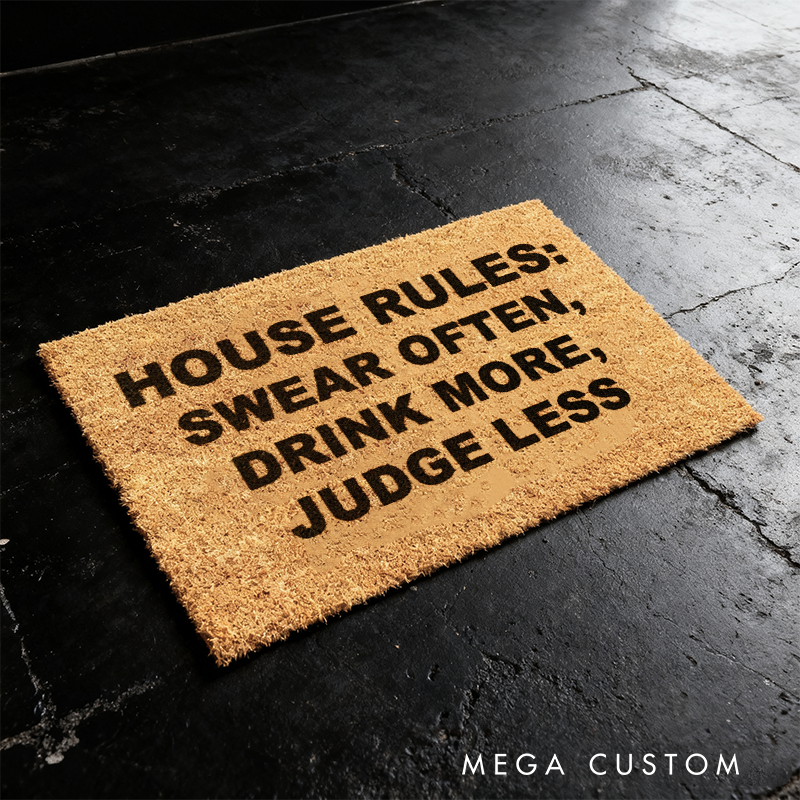 Personalized Funny Custom Text House Rules Doormat for Home Entrance or Party Host Gift