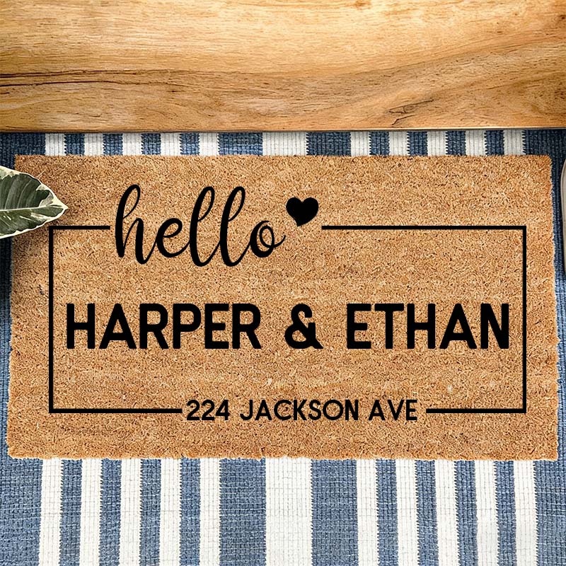 Personalized Hello Custom Couple House Doormat Durable Coir Rug Decorative Accent For Entryways Housewarming Or Wedding Gifts