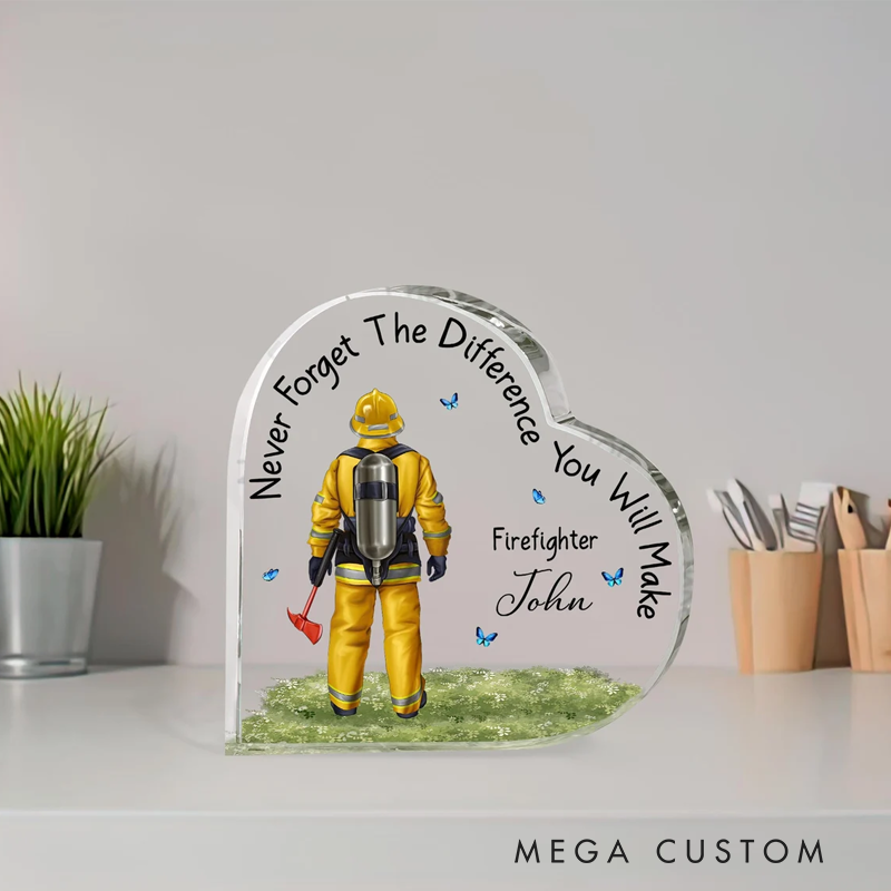 Personalized Firefighter Heart Acrylic Plaque Inspirational Gift