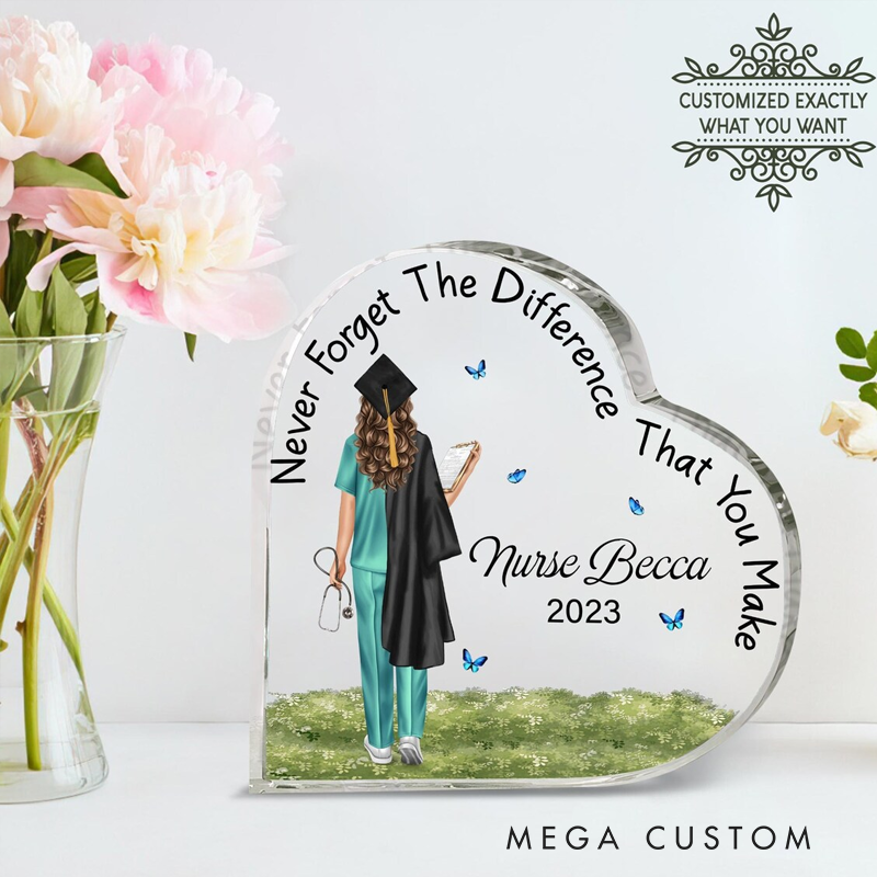 Personalized Nurse Graduation Gift Heart Acrylic Plaque Table Decor