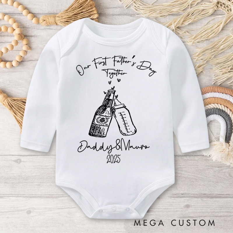Personalized Bottle Cheers Illustration for Daddy and Mama's First Father's Day Celebration Baby Bodysuit