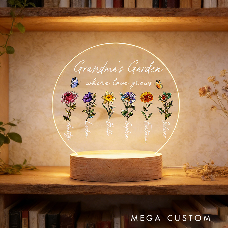 Personalized Grandma‘s Garden Birth Month Flowers LED Night Light Mothers Day Gift For Grandma Home Decor Gift for Grandma Birthday Gifts