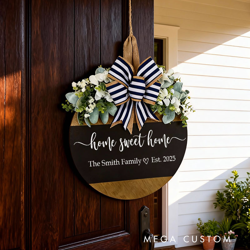 Personalized Front Door Hanger Housewarming Gifts Home Sweet Home Sign Newlywed Door Decor Front Door Decor New Home Sign Last Name Door Hanger