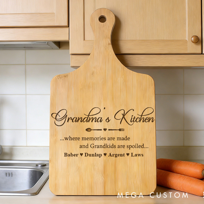 Personalized Grandma's Kitchen Cutting Board Custom Engraved Wood Paddle Board for Gifts Home Decor Cooking Anniversary Birthday or Special Occasions